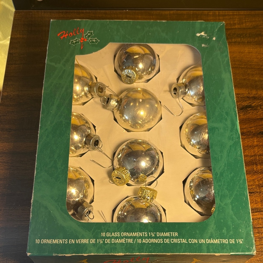 Holly Silver Glass Holiday Ornament Collection